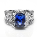 4.00 Cts. 18K White Gold Sapphire Diamond Cocktail Ring